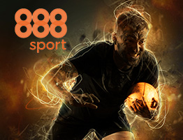 Das Logo von 888sport und ein Rugby Spieler.