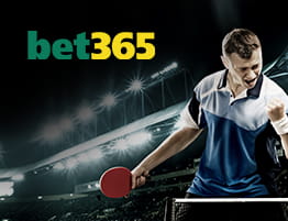 Das Logo von bet365 und eine Tischtennis Szene.