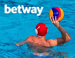 Das Logo von Betway und eine Wasserball Szene.