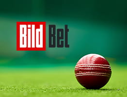 Das Logo von BildBet und eine Cricket Szene.