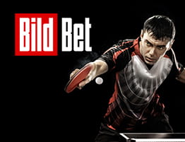 Das Logo von BildBet und eine Tischtennis Szene.