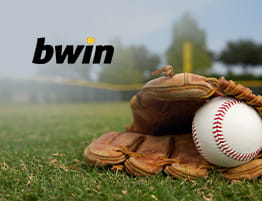 Das Logo von bwin und eine Baseball Szene.
