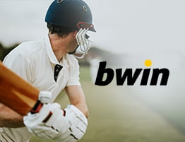 Das Logo von bwin und eine Cricket Szene.