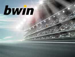 Das Logo von Bwin and a NASCAR scene.