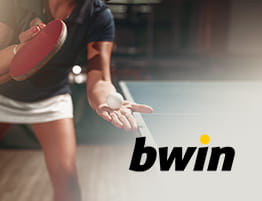 Das Logo von bwin und eine Tischtennis Szene.