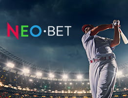 Das Logo von NEO.bet und eine Baseball Szene.