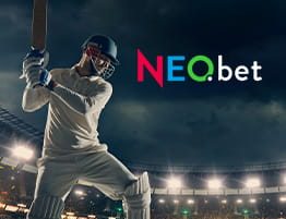 Das Logo von NEO.bet und eine Cricket Szene.