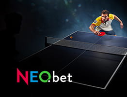 Das Logo von NEO.bet und eine Tischtennis Szene.
