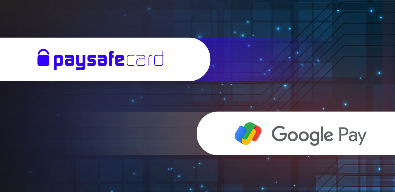 Das paysafecard Logo und das Google Pay Logo nebeneinander.