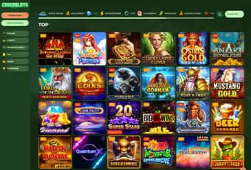 Die Spieleauswahl im CrocoSlots Internet Casino.