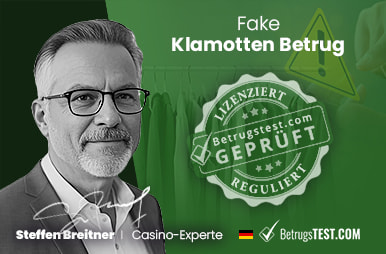 Ein Portrait von Steffen Breitner mit dem Schriftzug 'Fake Klamotten Betrug'.