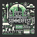 Ein abstraktes & minimalistisches Bild, das das DSWV Sommerfest in Berlin darstellt - Erstellt mit AI durch Betrugstest Prompt.