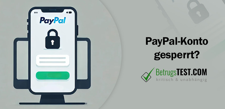 Ein Smartphone mit einem PayPal-Logo und einem Schlosssymbol darüber, was auf ein gesperrtes PayPal-Konto hinweist - Erstellt mit AI durch Betrugstest Prompt. 