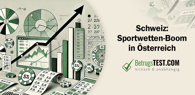 Die minimalistische Illustration zeigt den boomenden Sportwettenmarkt in Österreich mit einem stilisierten Diagramm, das Wachstum anzeigt - Erstellt mit AI durch Betrugstest Prompt.