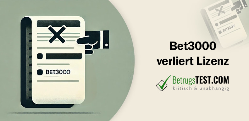 Schein, auf dem der Name Bet3000 durchgestrichen ist - Erstellt mit AI durch Betrugstest Prompt.