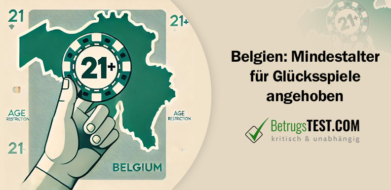 Hand, die einen Spielchip hält vor den Umrissen des Landes Belgien - Erstellt mit AI durch Betrugstest Prompt.