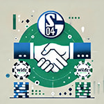 Sich schüttelnde Hände mit Logos von Schalke 04 und Wildz - Erstellt mit AI durch Betrugstest Prompt.