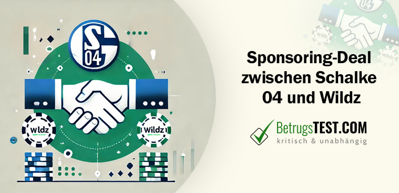 Sich schüttelnde Hände mit Logos von Schalke 04 und Wildz - Erstellt mit AI durch Betrugstest Prompt.